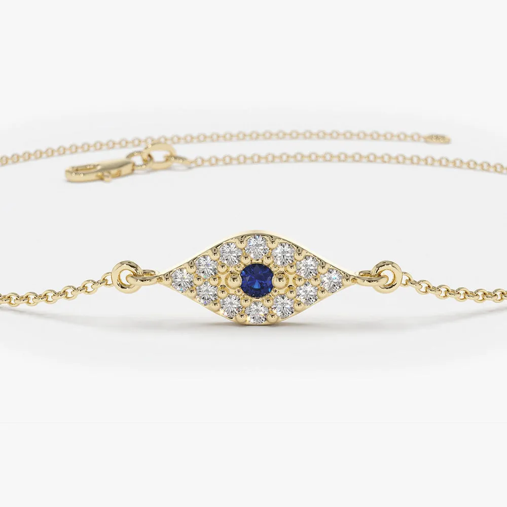 14k Diamond and Sapphire Evil Eye Bracelet