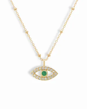 14k Diamond   Emerald Evil Eye Pendant Necklace