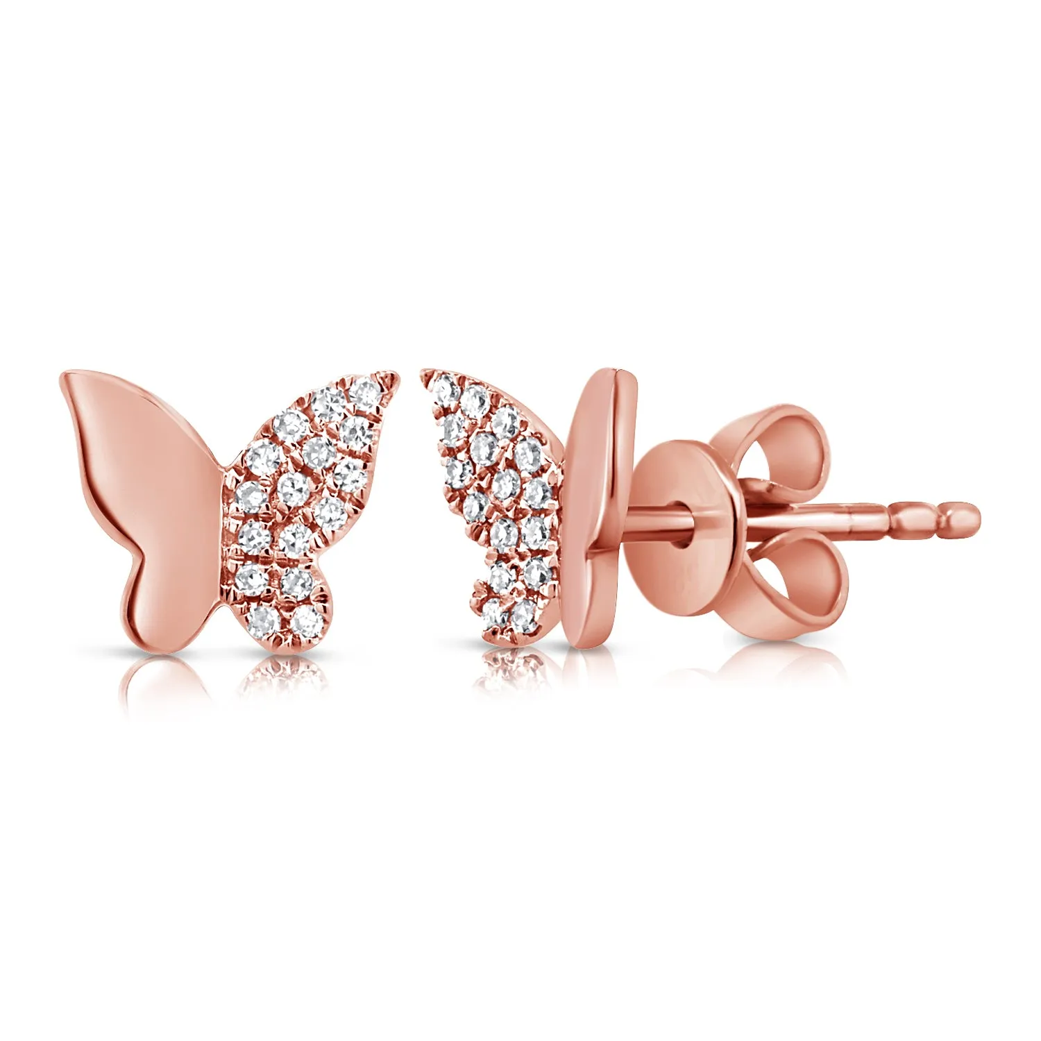 14K Gold & Diamond Butterfly Stud Earrings - 0.08ct