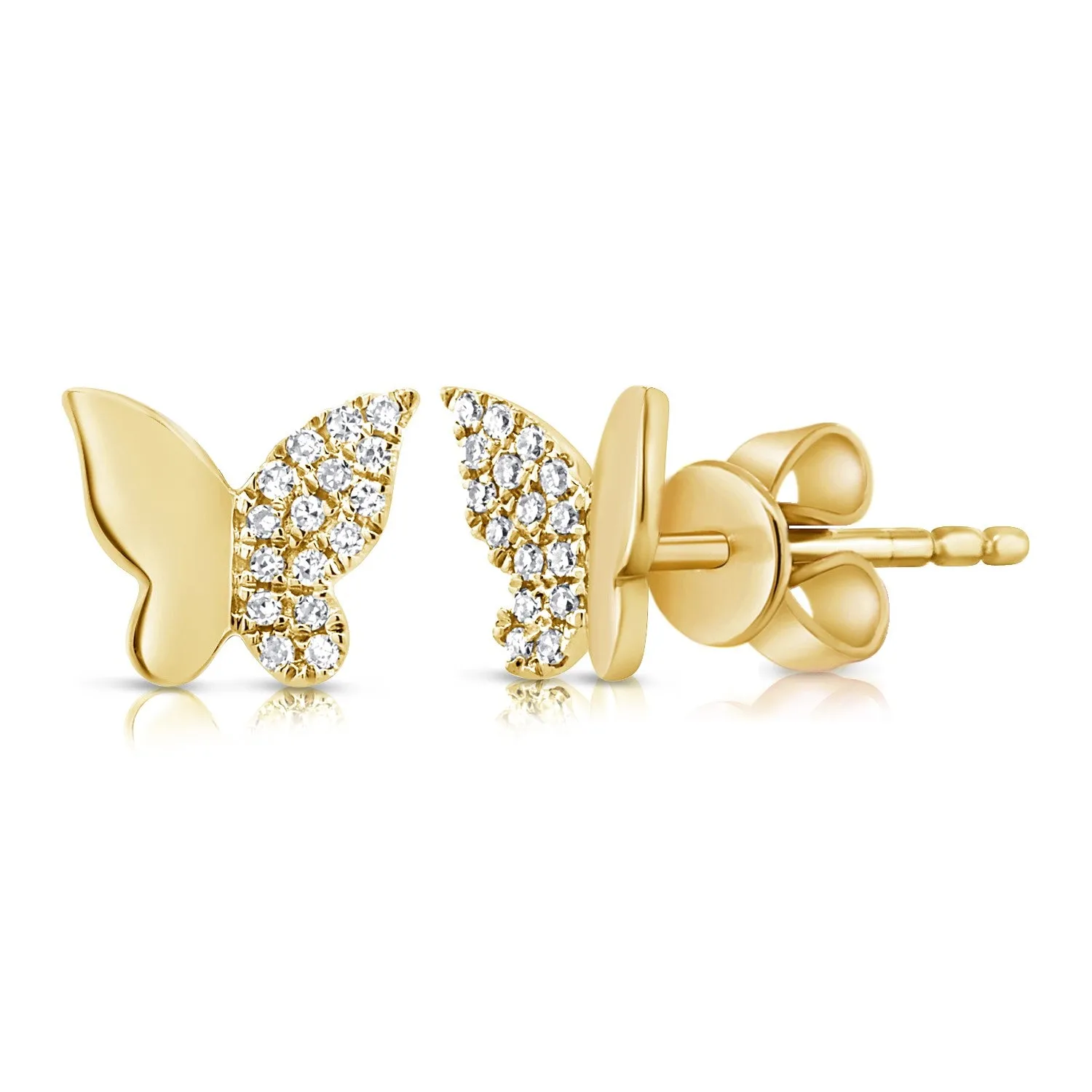 14K Gold & Diamond Butterfly Stud Earrings - 0.08ct