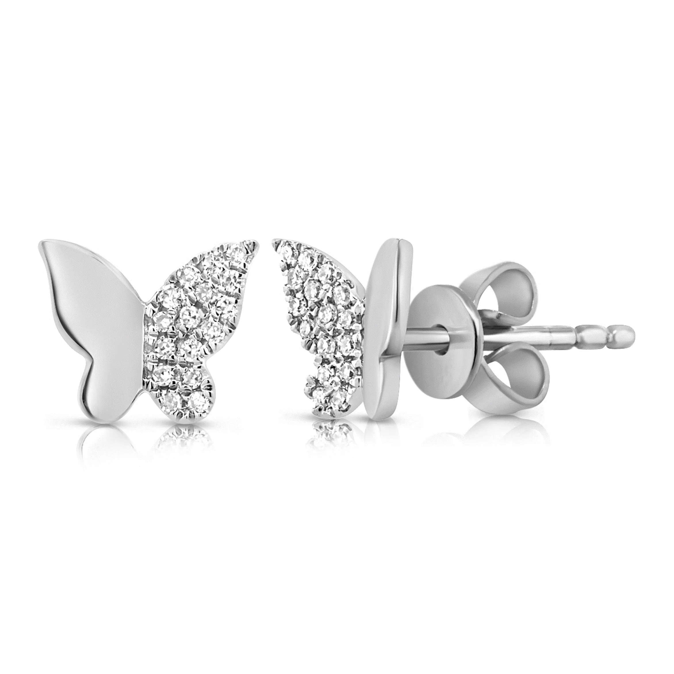 14K Gold & Diamond Butterfly Stud Earrings - 0.08ct