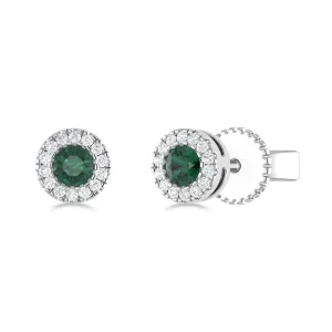 14K Gold Diamond & Emerald Circle Studs