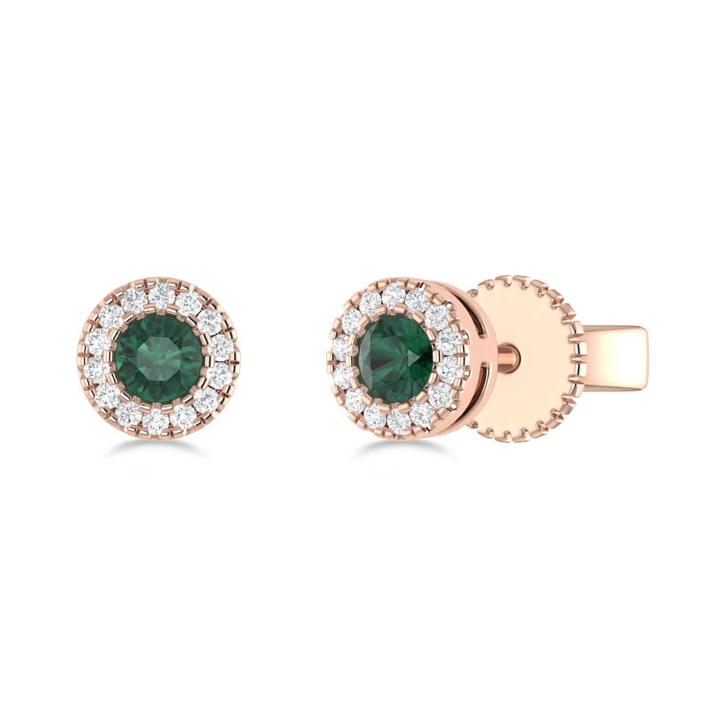 14K Gold Diamond & Emerald Circle Studs