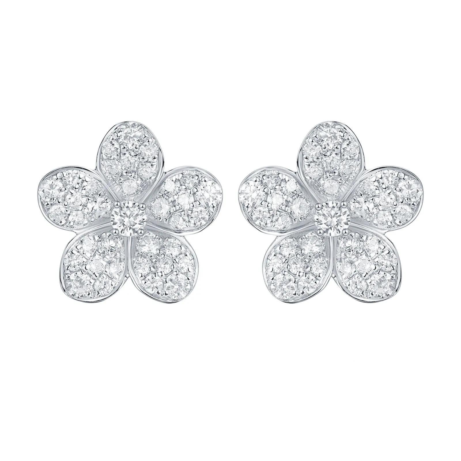 14K Gold Flower Diamond Stud Earrings - 0.83ct