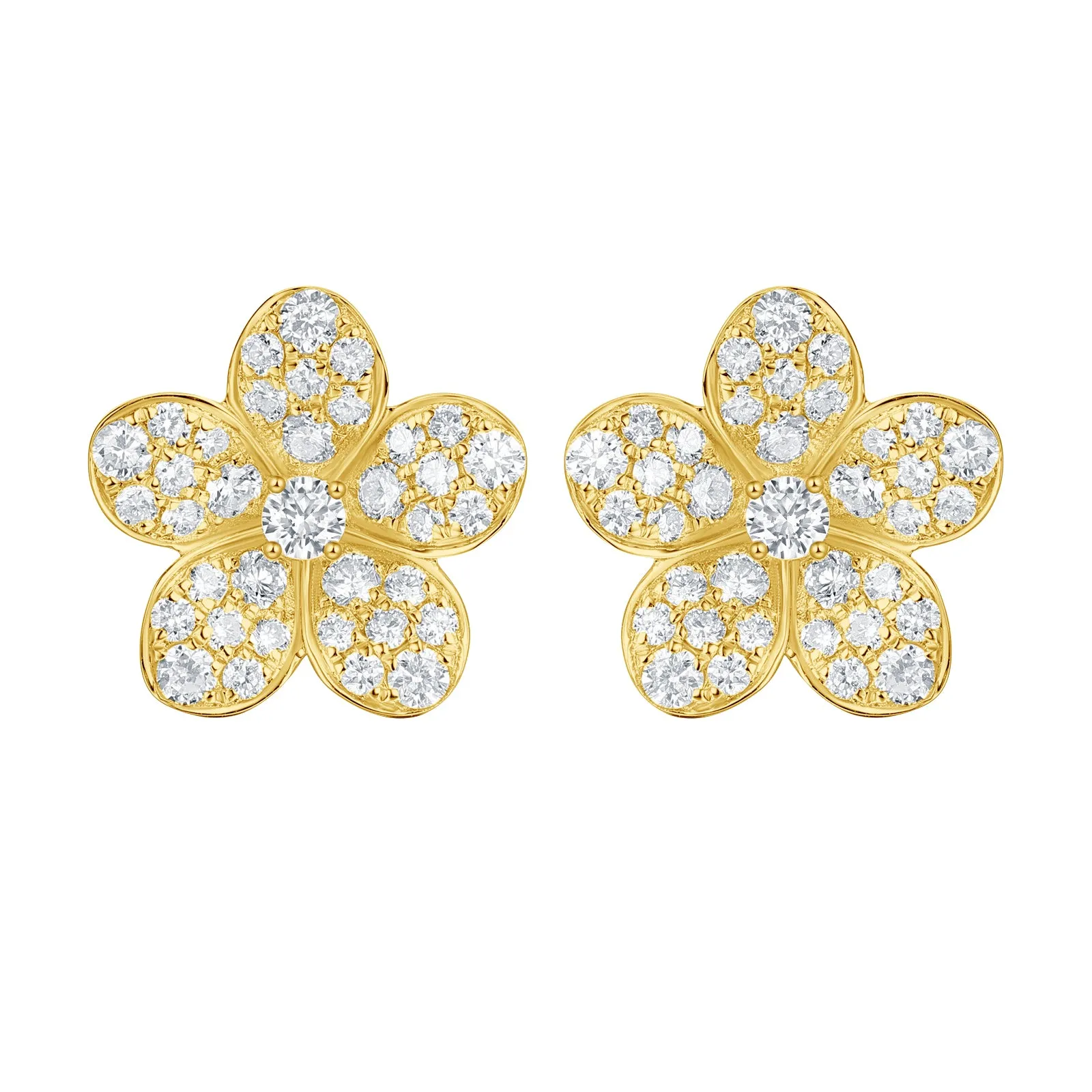 14K Gold Flower Diamond Stud Earrings - 0.83ct