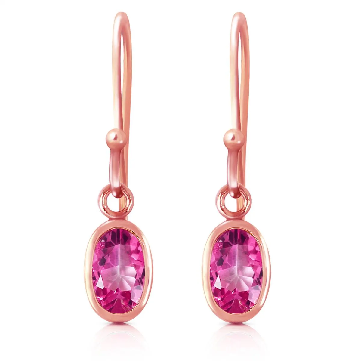 14K Solid Rose Gold Fish Hook Pink Topaz Earrings Jewelry