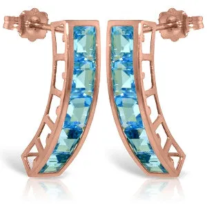 14K Solid Rose Gold Natural Blue Topaz Gemstone Earrings