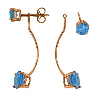 14K Solid Rose Gold Stud & Drops Earrings w/ Natural Blue Topaz