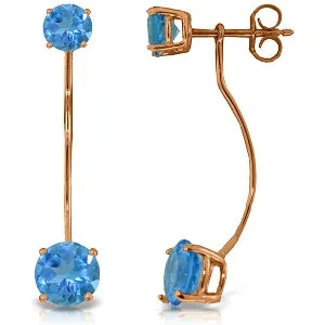 14K Solid Rose Gold Stud & Drops Earrings w/ Natural Blue Topaz