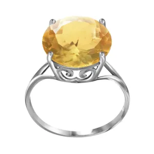 14K Solid White Gold Ring Natural 12 mm Round Citrine Certified