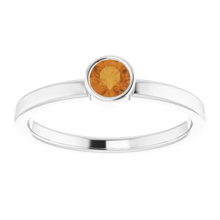 14K White 4 mm Natural Citrine Ring