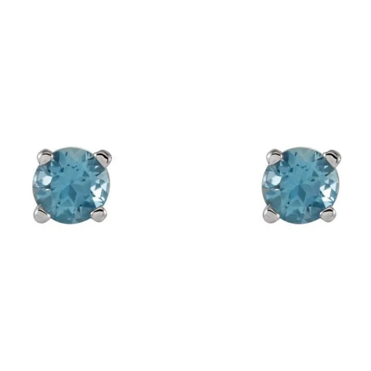 14K White 4 mm Natural Swiss Blue Topaz Stud Earrings