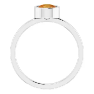 14K White 6 mm Natural Citrine Ring