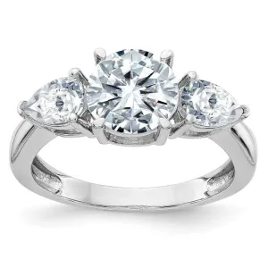 14k White Gold 3-Stone Round and Pear Moissanite Engagement Ring