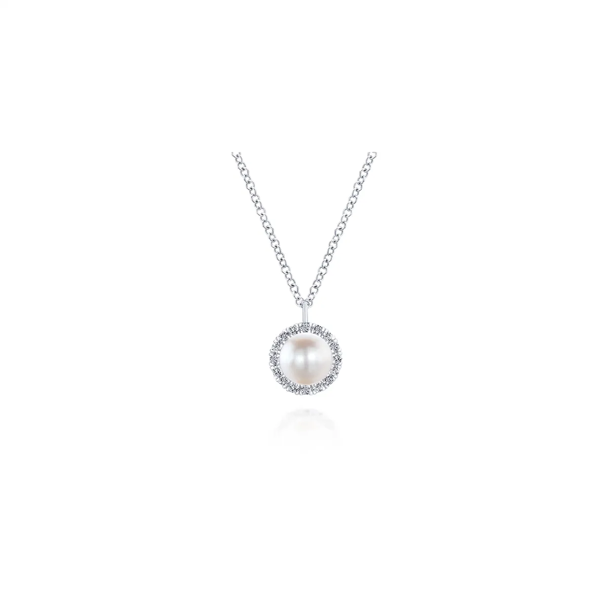 14K White Gold Cultured Freshwater Pearl & Diamond Halo Pendant Necklace