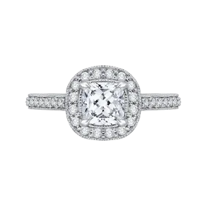 14K White Gold Cushion Diamond Halo Engagement Ring (Semi Mount)