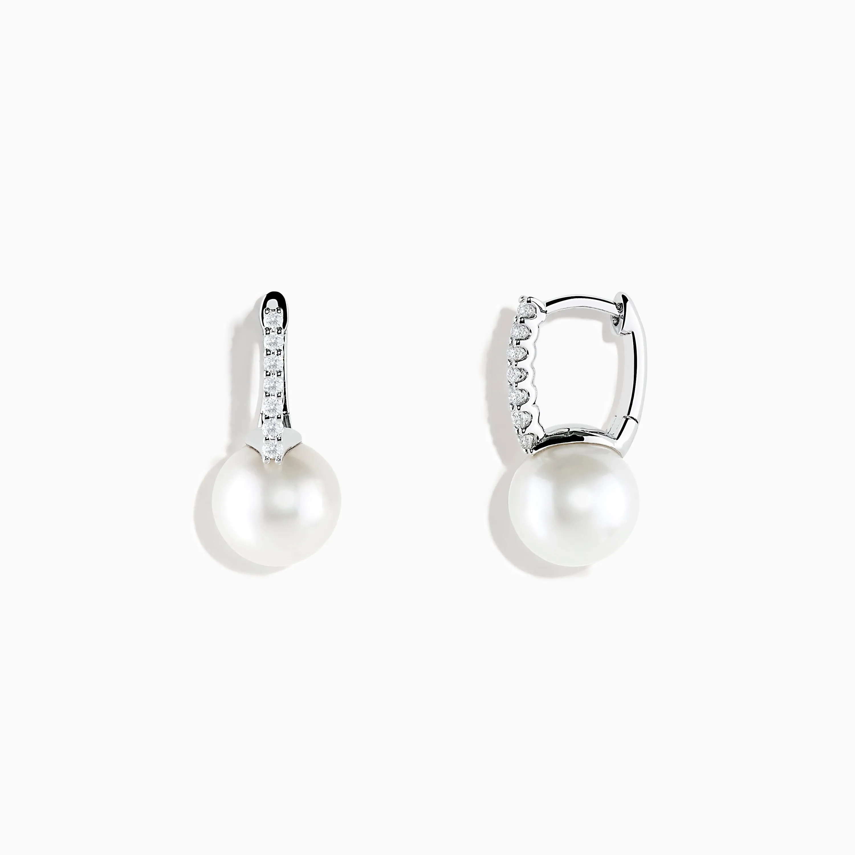 14K White Gold Fresh Water Pearl and Diamond Earrings