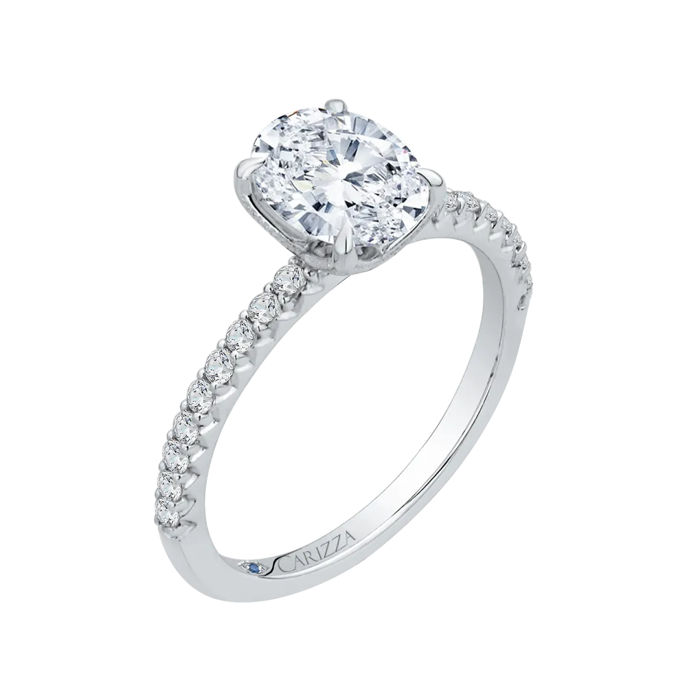 14K White Gold Oval Diamond Floral Engagement Ring (Semi Mount)