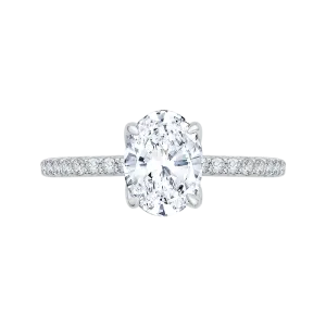 14K White Gold Oval Diamond Floral Engagement Ring (Semi Mount)