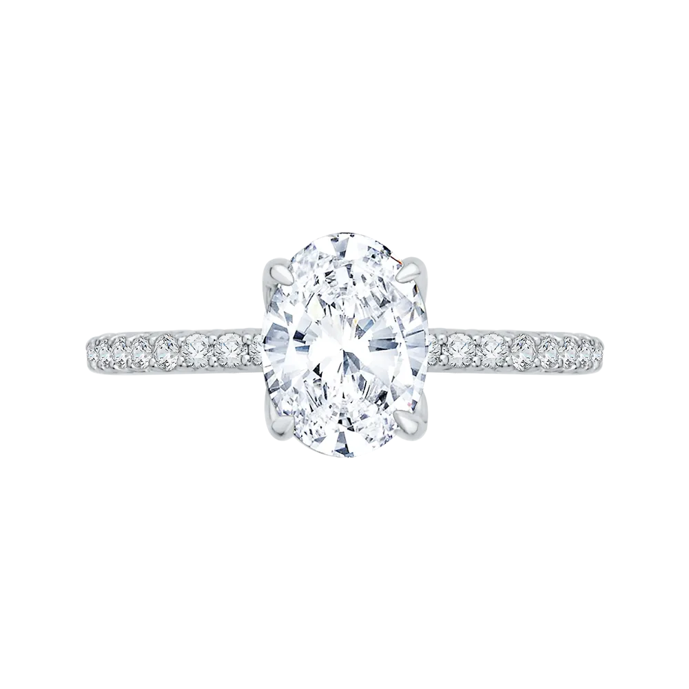 14K White Gold Oval Diamond Floral Engagement Ring (Semi Mount)