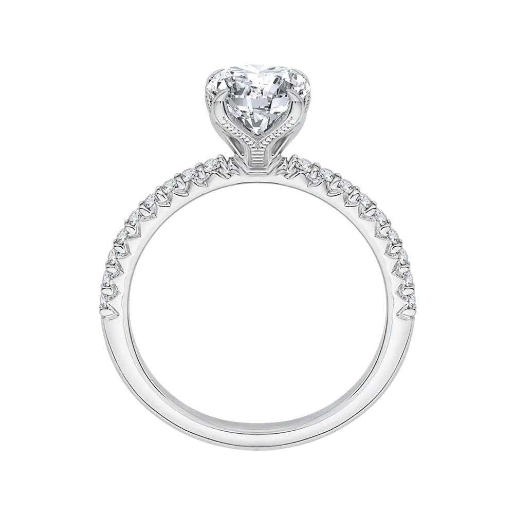 14K White Gold Oval Diamond Floral Engagement Ring (Semi Mount)