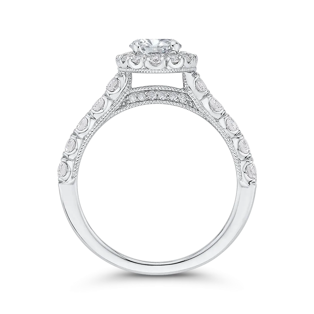 14K White Gold Oval Diamond Halo Engagement Ring (Semi Mount)