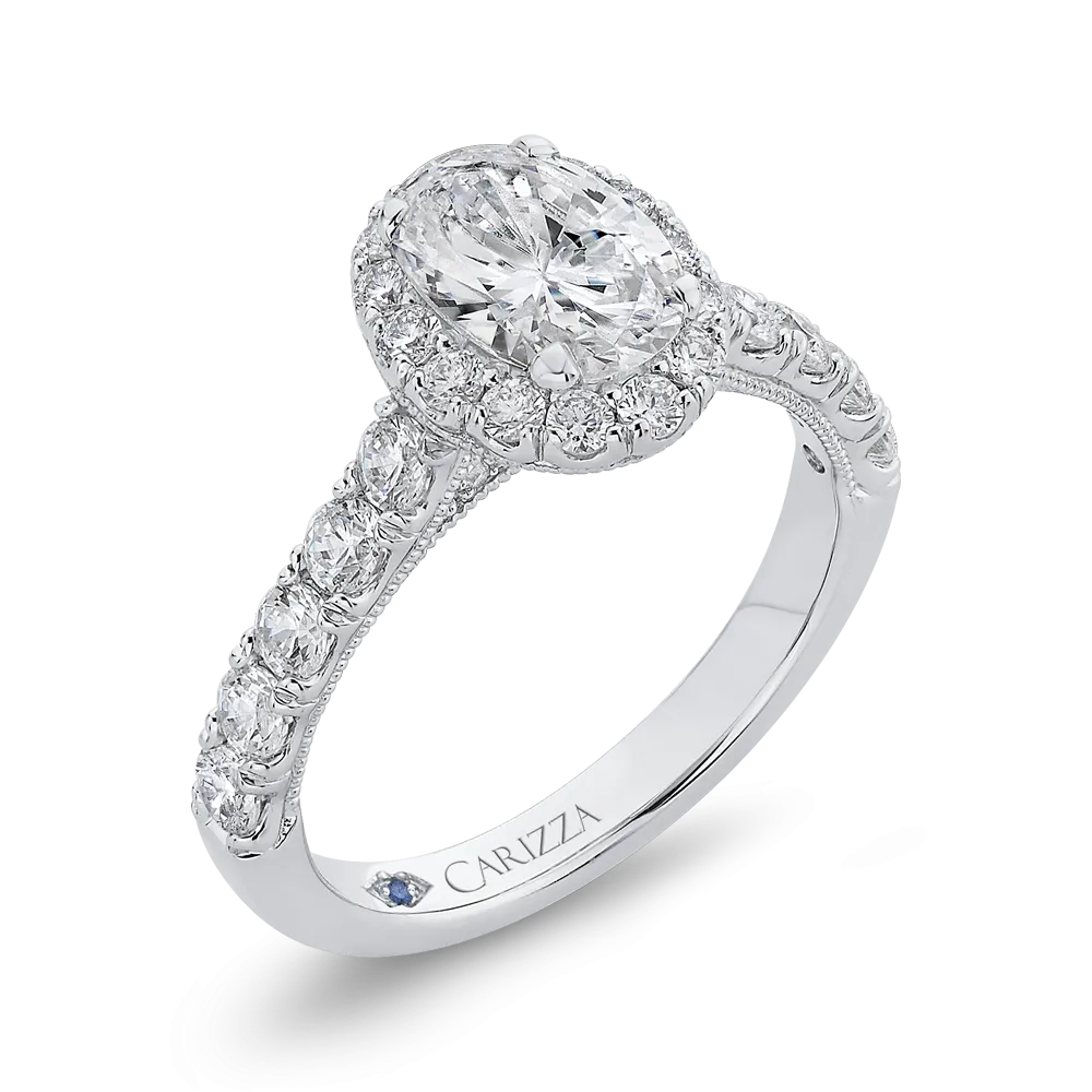 14K White Gold Oval Diamond Halo Engagement Ring (Semi Mount)