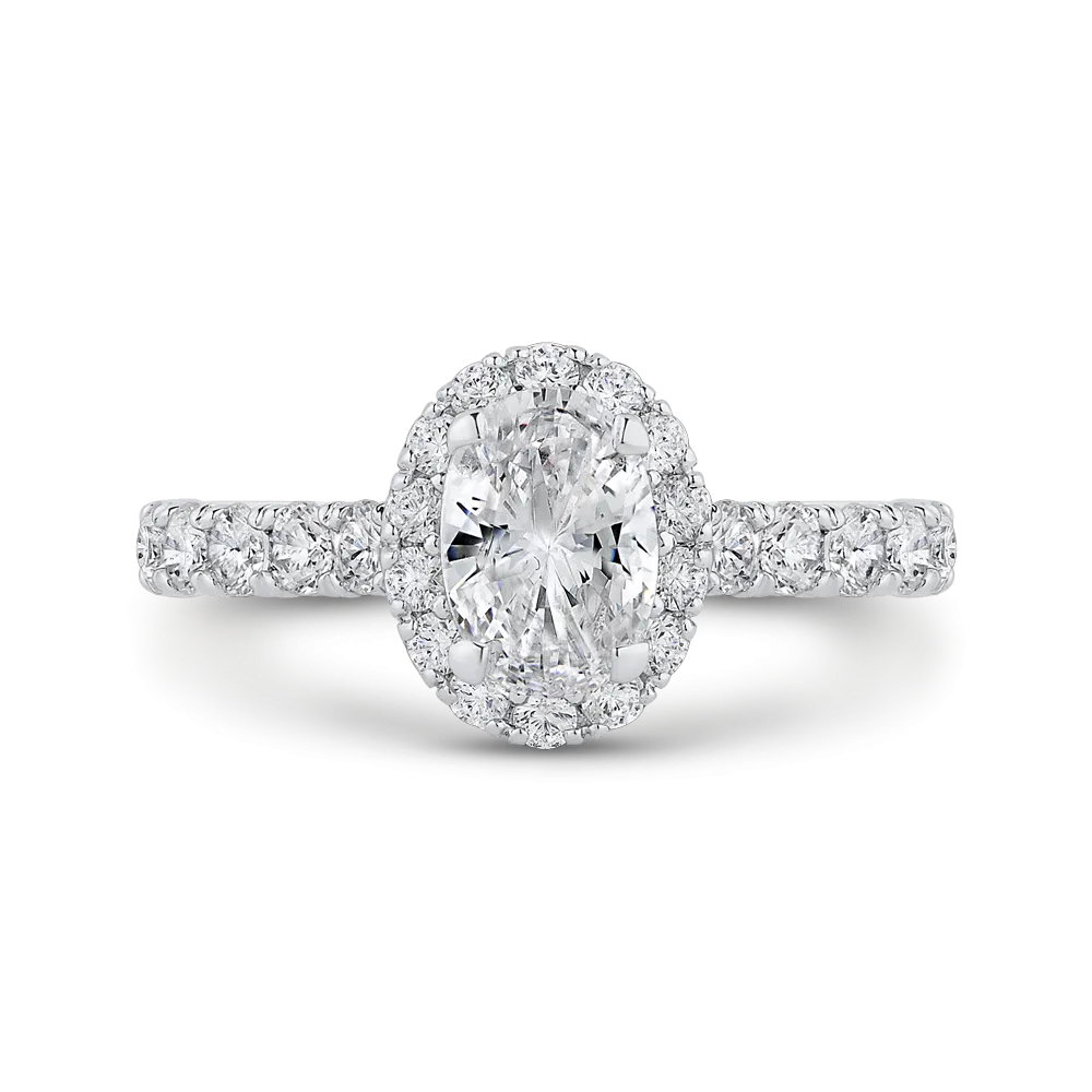 14K White Gold Oval Diamond Halo Engagement Ring (Semi Mount)