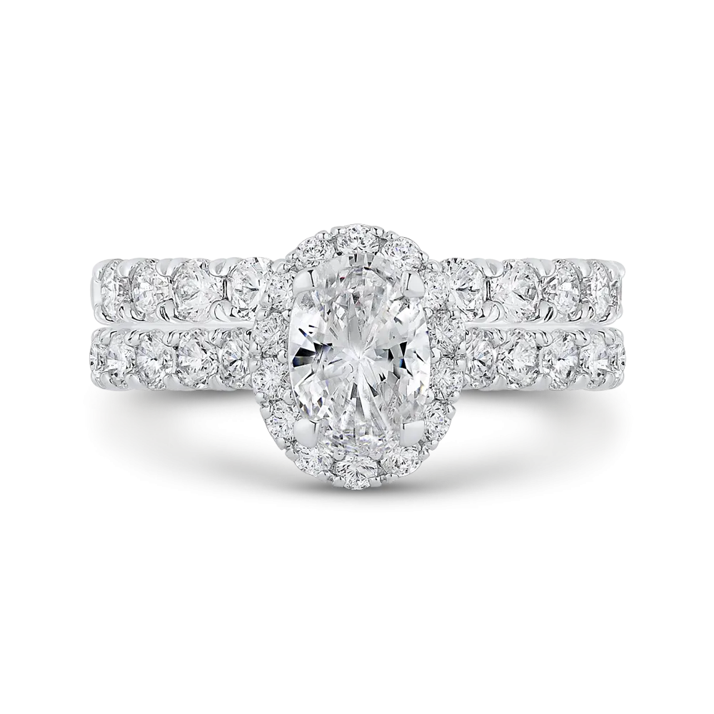 14K White Gold Oval Diamond Halo Engagement Ring (Semi Mount)