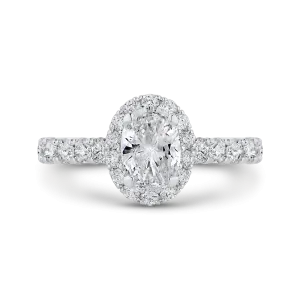 14K White Gold Oval Diamond Halo Engagement Ring (Semi Mount)