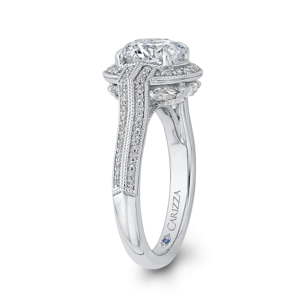 14K White Gold Round Diamond Cathedral Style Engagement Ring (Semi Mount)