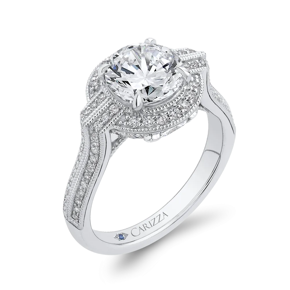 14K White Gold Round Diamond Cathedral Style Engagement Ring (Semi Mount)