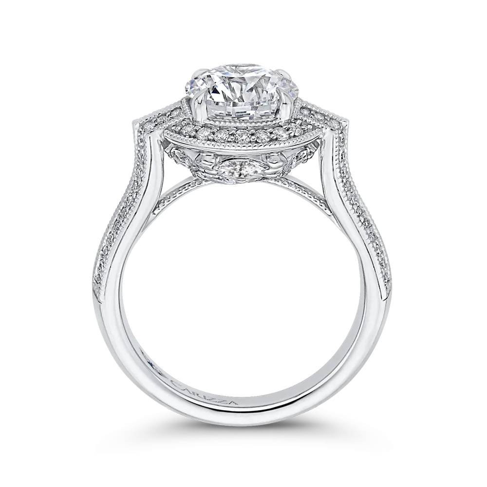 14K White Gold Round Diamond Cathedral Style Engagement Ring (Semi Mount)