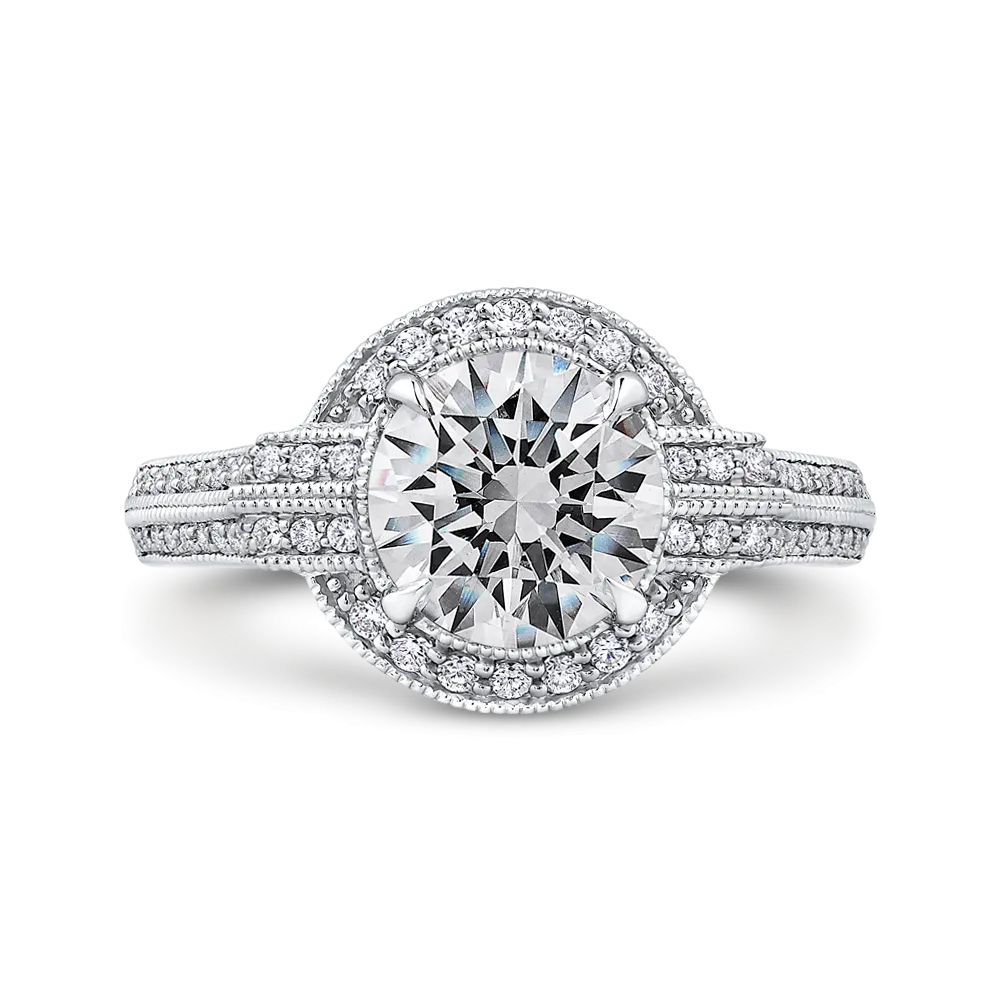 14K White Gold Round Diamond Cathedral Style Engagement Ring (Semi Mount)