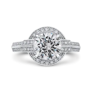 14K White Gold Round Diamond Cathedral Style Engagement Ring (Semi Mount)