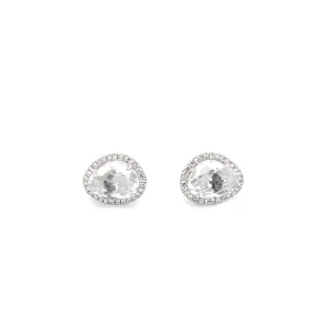 14K White Gold Round Diamond   White Topaz Stud Earrings