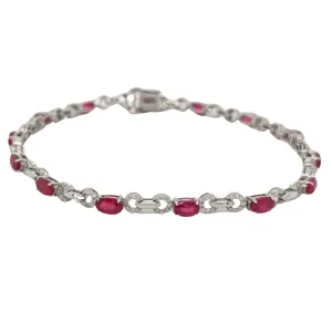 14K White Gold Rubies and Diamonds Bracelet