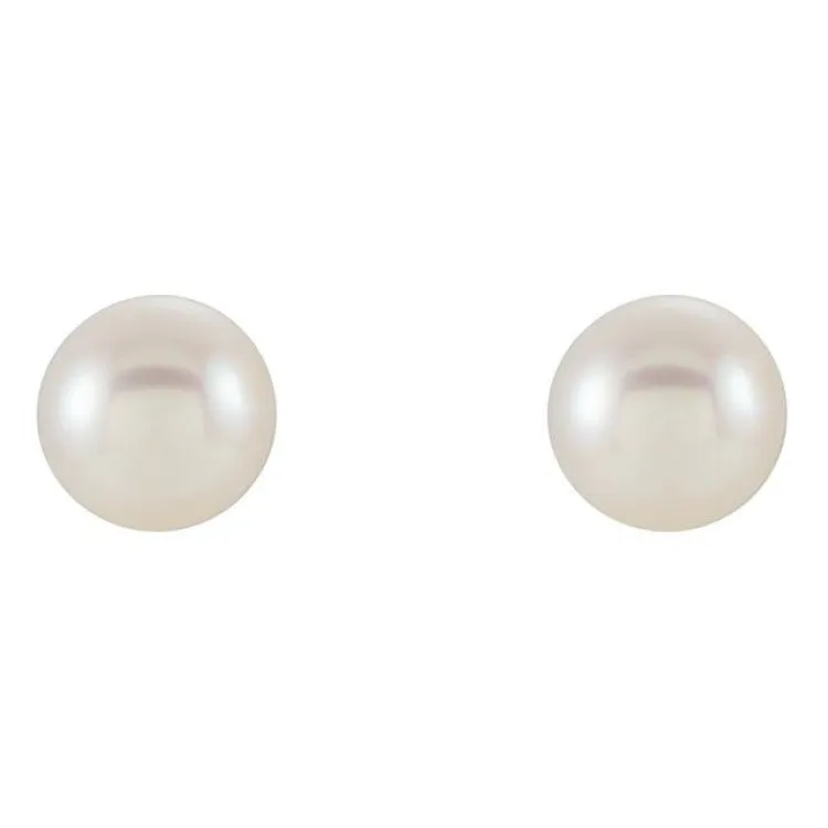 14K Yellow Cultured White Freshwater Pearl Earrings