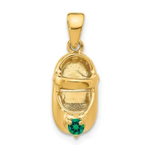 14k Yellow Gold Emerald Stone Baby Shoe Charm