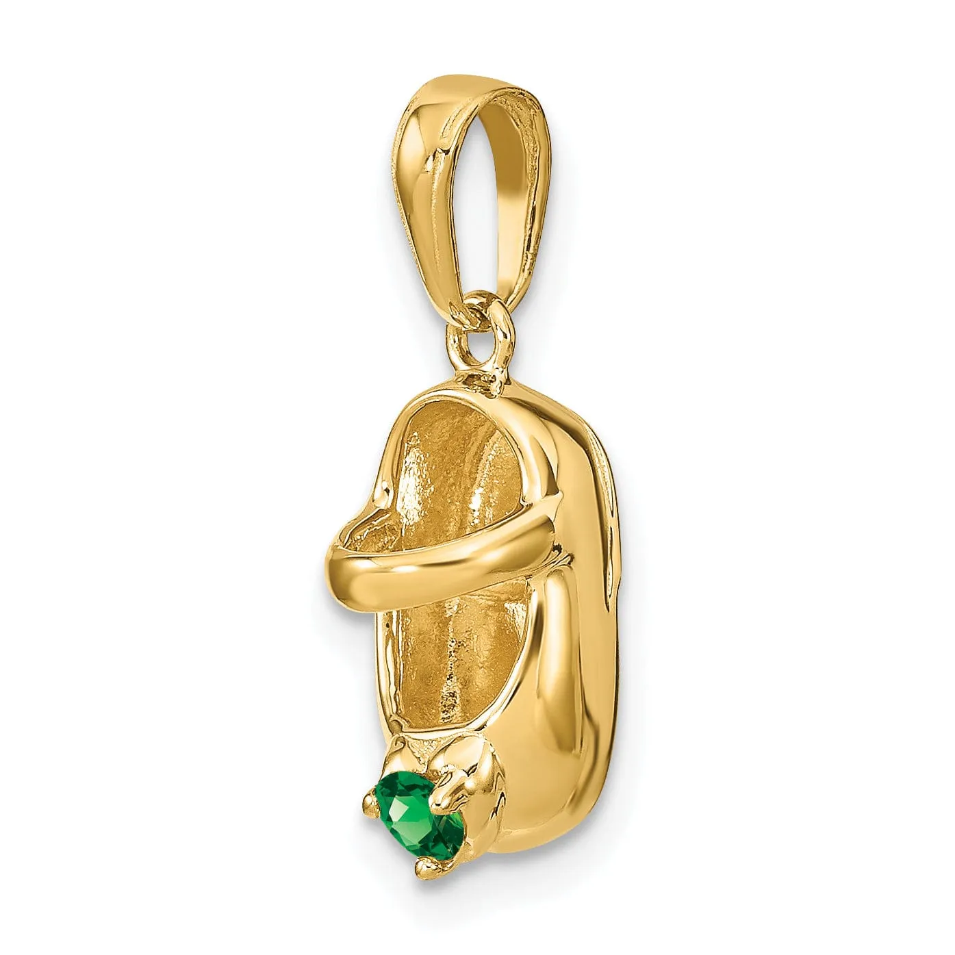 14k Yellow Gold Emerald Stone Baby Shoe Charm