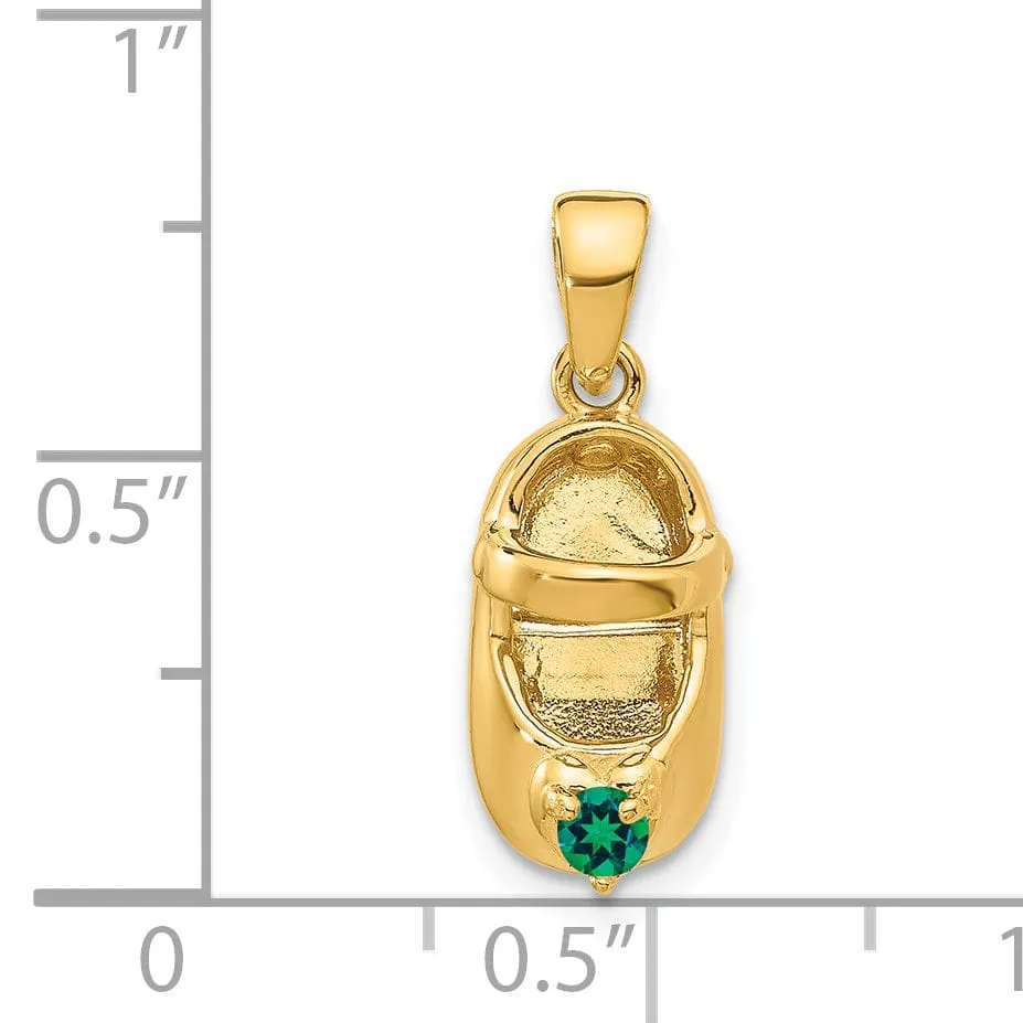 14k Yellow Gold Emerald Stone Baby Shoe Charm