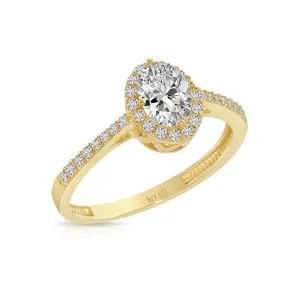 14K Yellow Gold Oval Halo 1 Carat Engagement Ring With Side Stones