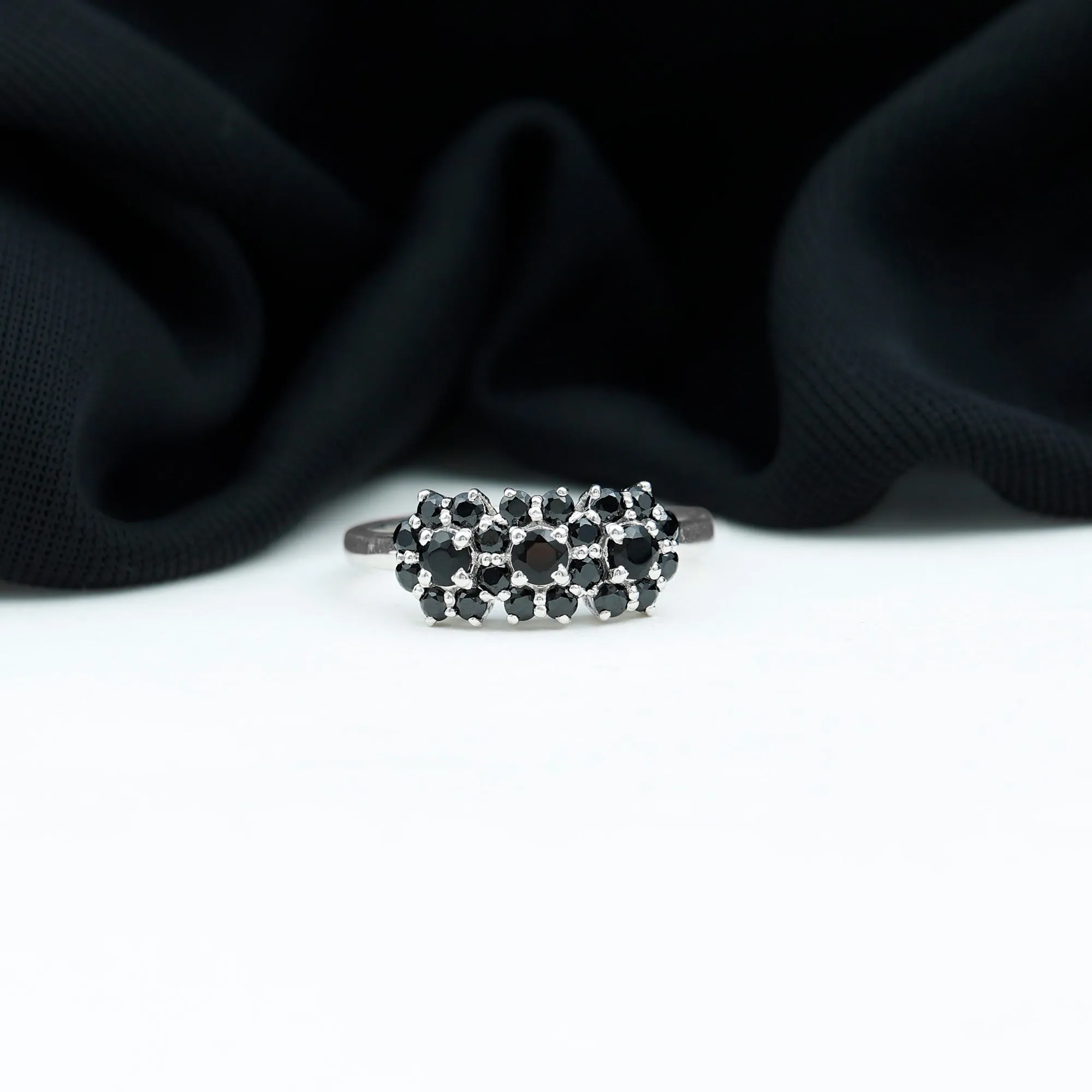 1.75 CT Genuine Black Onyx Flower Cluster Engagement Ring