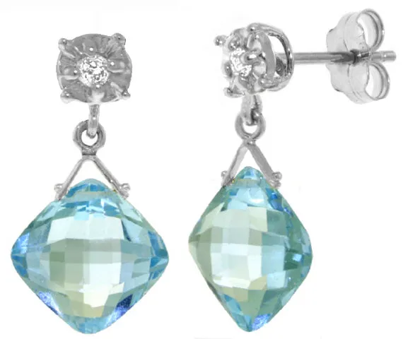 17.56 Carat 14K Solid Yellow Gold Many A Morning Blue Topaz Diamond Earrings