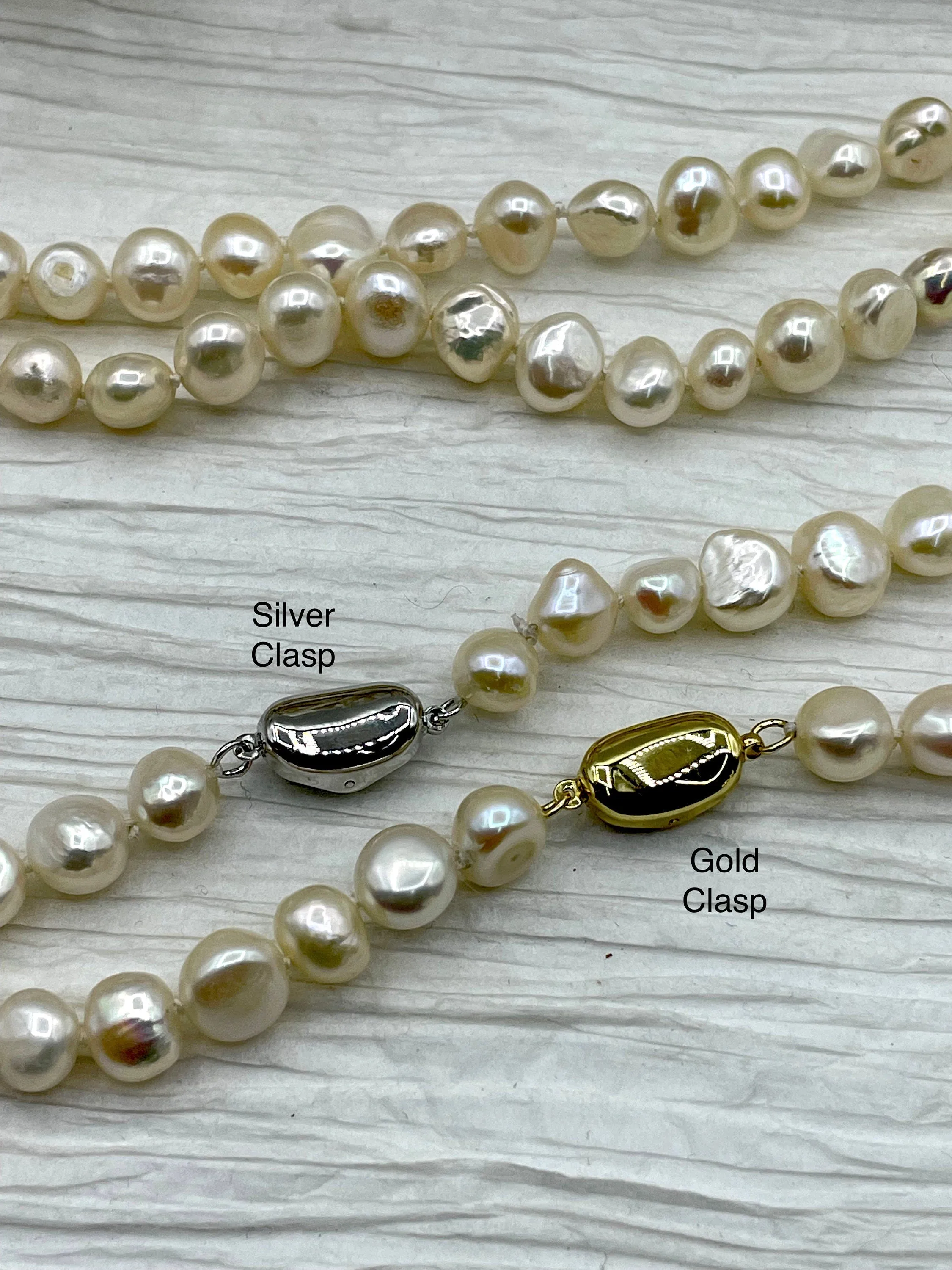 18'' AAA 8-9mm White Nugget Natural Freshwater Pearl Necklace,Silver or Gold Clasp,Hand Knotted, High Luster Freshwater Pearl, Fast Shipping