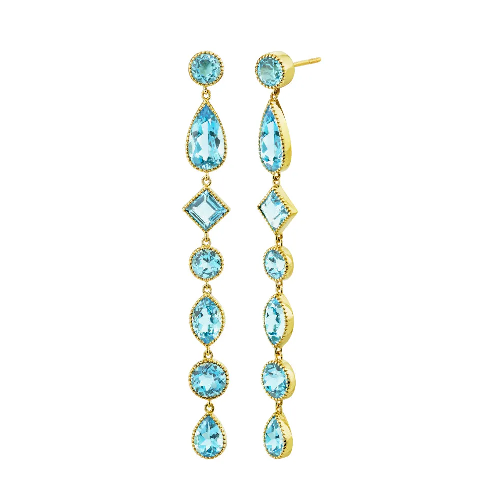 18K Gold Mixed Shape Sky Blue Topaz Earrings