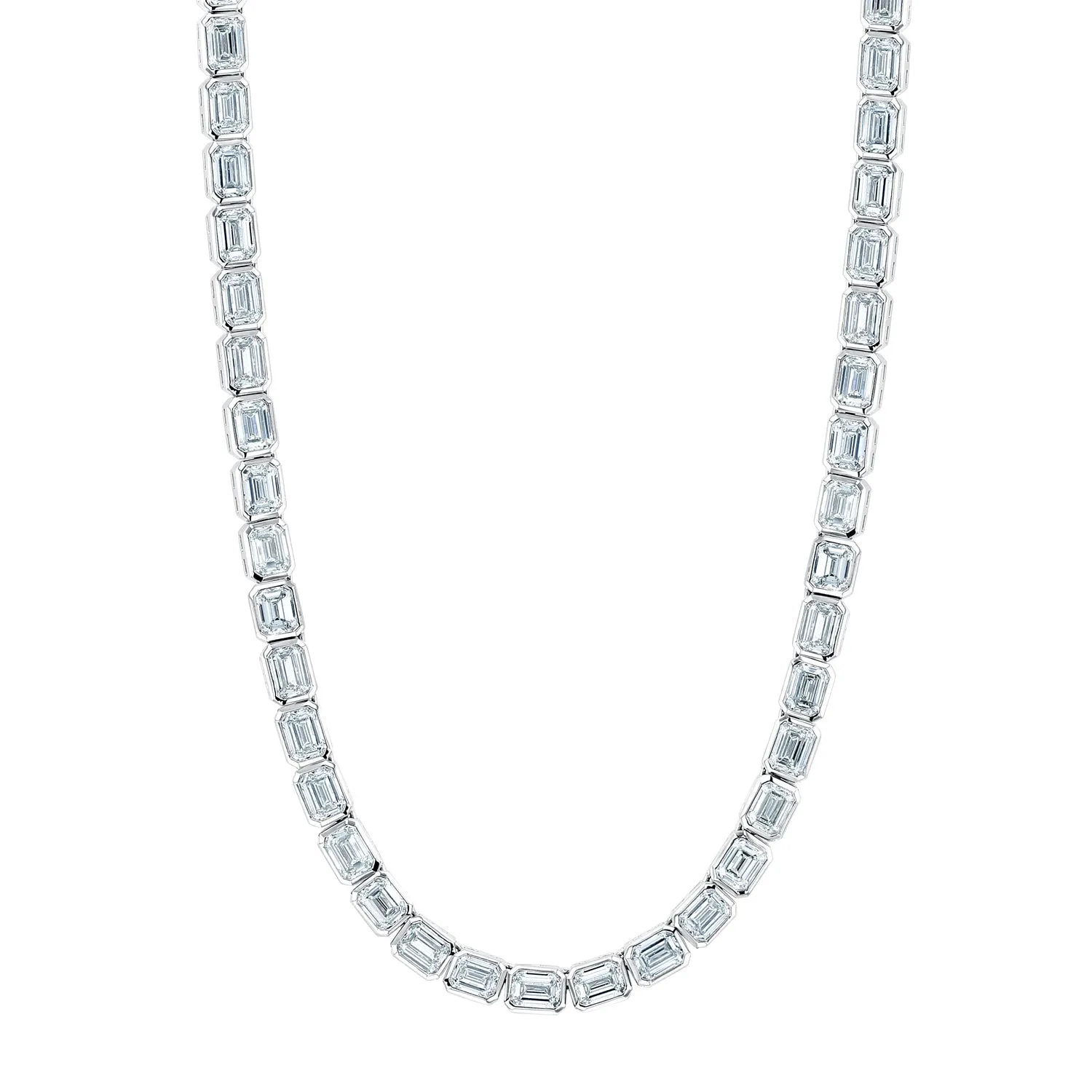 18K White Gold 16" East West Emerald-Cut Diamond Bezel-Set Tennis Necklace, 10ct G-H, VS