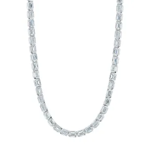 18K White Gold 16" East West Emerald-Cut Diamond Bezel-Set Tennis Necklace, 10ct G-H, VS