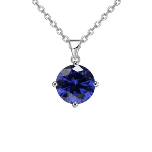 18K White Gold 4 Carat Created Blue Sapphire Round Stud Necklace Plated 18 inch