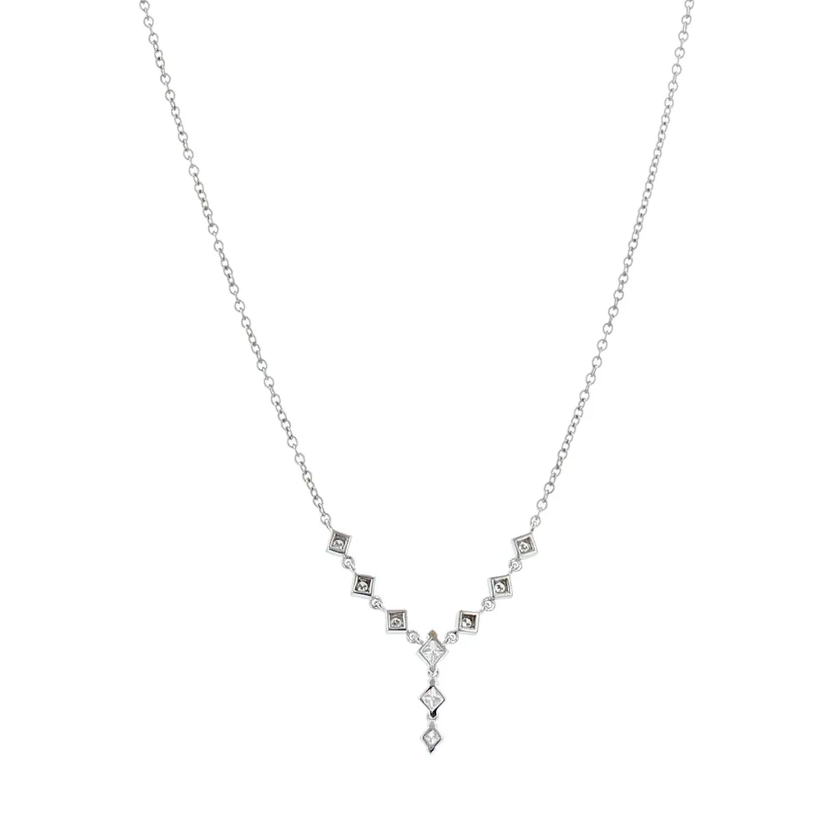 18K White Gold Diamond Y Pendant Necklace